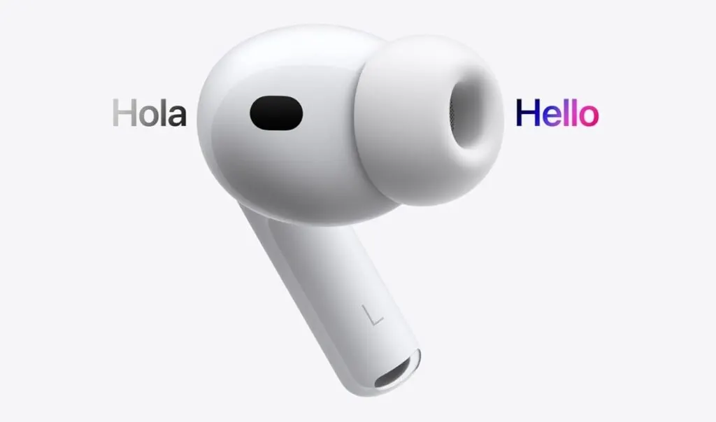 Apple AirPods Pro 3 wireless earbuds and charging case are displayed on a neutral surface.
