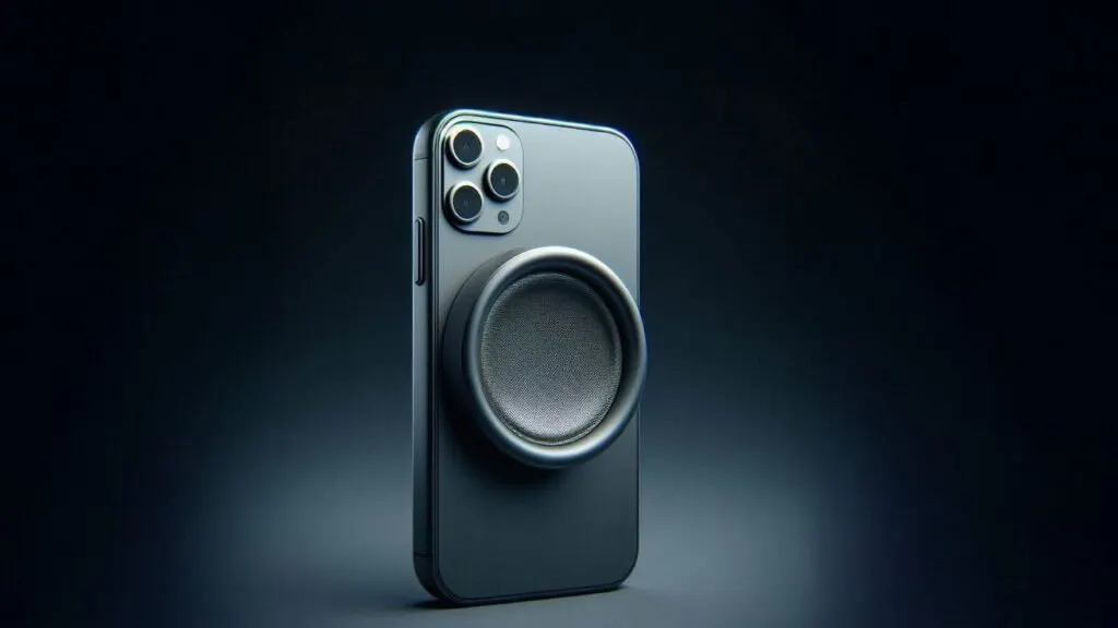A smartphone sits inside a slim magnetic case that demonstrates secure accessory attachment.