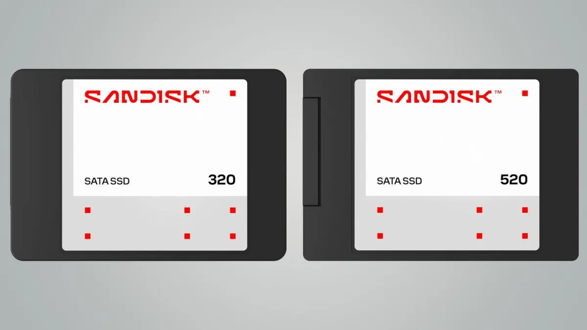 SanDisk 320 and 520 SATA solid-state drives shown side by side.