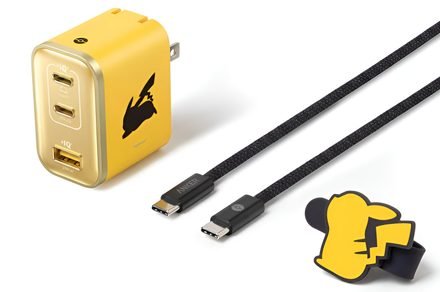 The Anker Pokemon 30th anniversary collection includes a seventy-watt charger, travel adapter, earbuds, and pouch.