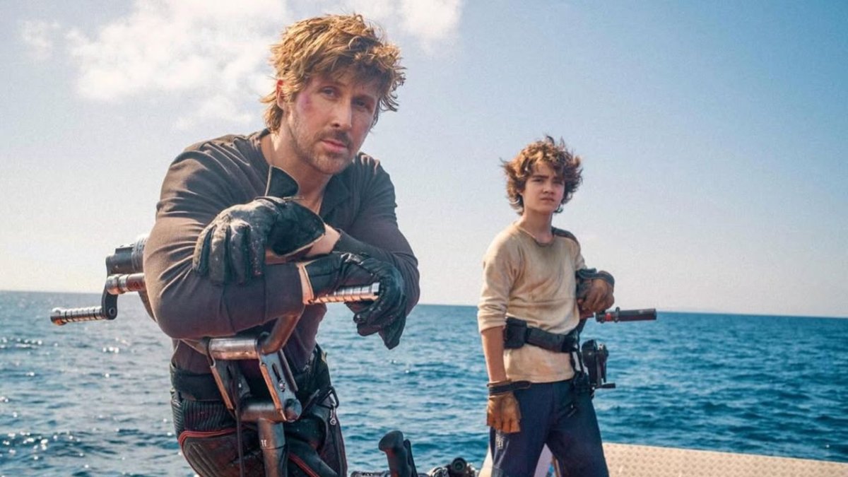 Ryan Gosling and Flynn Gray appear in a promotional still for the upcoming Star Wars: Starfighter film.