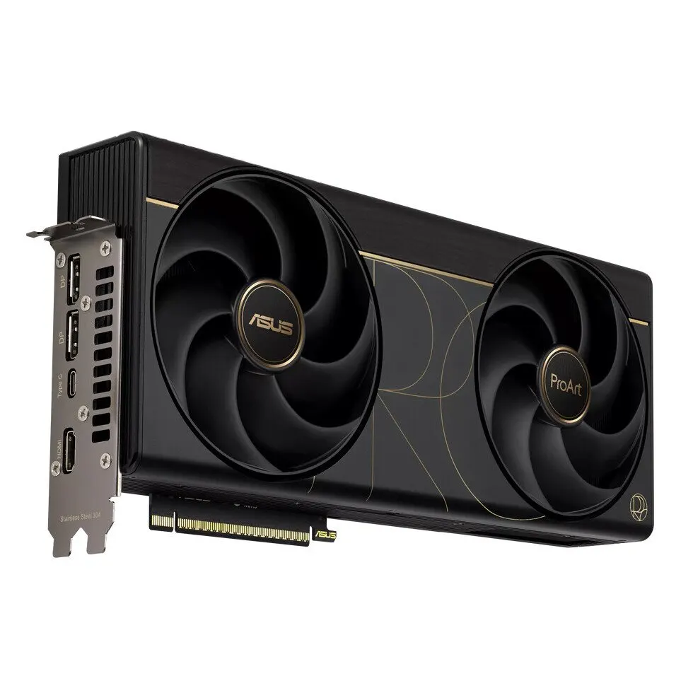 The ASUS ProArt RTX 5090 OC Edition graphics card features a compact two-and-a-half slot design for small workstations.