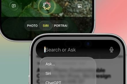 The illustration depicts the iOS 27 Siri redesign, featuring gesture navigation and Gemini integration.