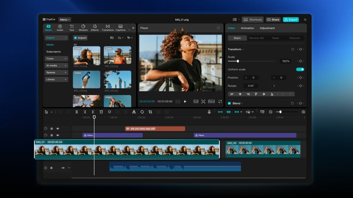 The CapCut Pad interface displays video editing tools on an Android tablet.