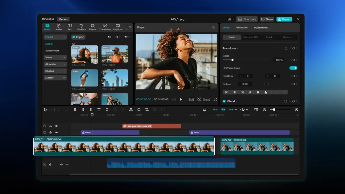 The CapCut Pad interface displays video editing tools on an Android tablet.