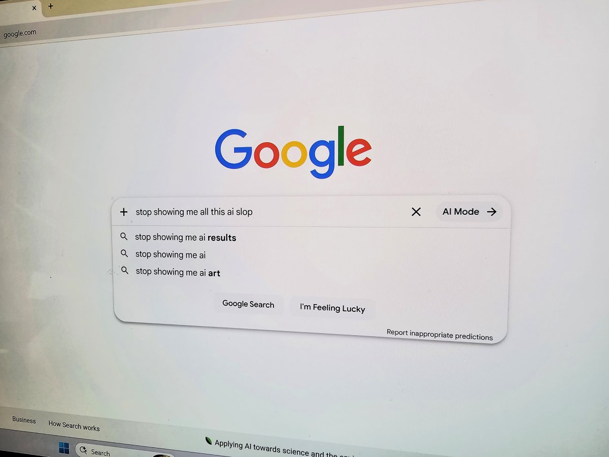 Traditional search results layout is displayed alongside modern AI interface elements.