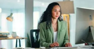 Corporate professionals analyze AI search metrics and track expanding public relations budgets