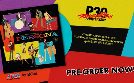 The vinyl cover displays mid-century inspired artwork for the Persona 30th Anniversary Jazz Album collection.