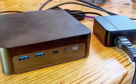 Front view of the Chuwi AuBox X 256V mini PC showing its compact chassis and Intel Core Ultra 200 series processor.