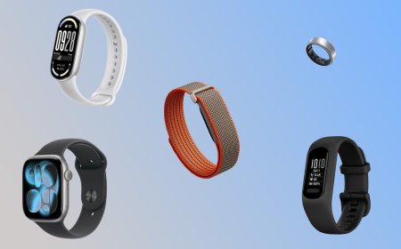 Group of subscription-free fitness trackers and smart rings displaying health metrics on digital screens.