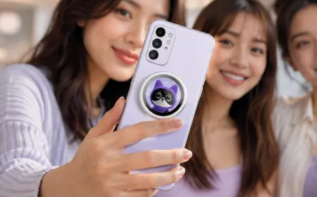 The Oppo Bubble is a thin round smartphone accessory that displays a live camera preview for rear camera selfies.