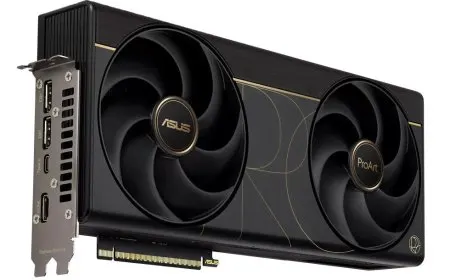 The ASUS ProArt RTX 5090 OC Edition graphics card features a compact two-and-a-half slot design for small workstations.