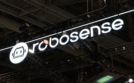 RoboSense displays corporate branding and robotics technology alongside quarterly financial growth.