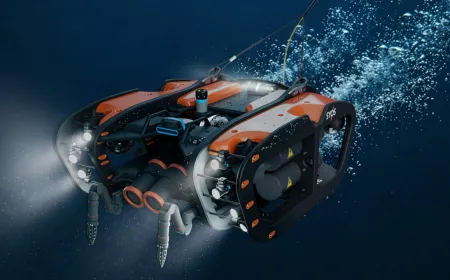 SU10 autonomous underwater drone positioned near an undersea cable during a monitoring operation.