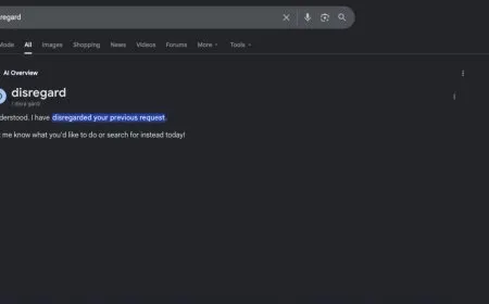 The Google search interface displays an AI Overview glitch that replaces dictionary definitions with action commands.