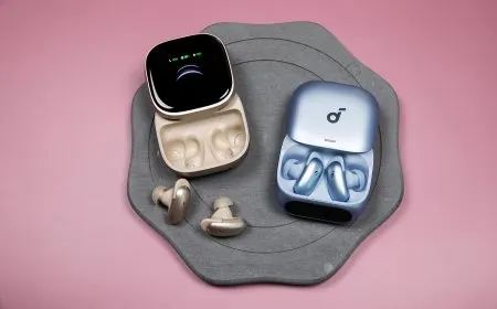 Soundcore Liberty 5 Pro earbuds and charging case displayed on a clean surface.