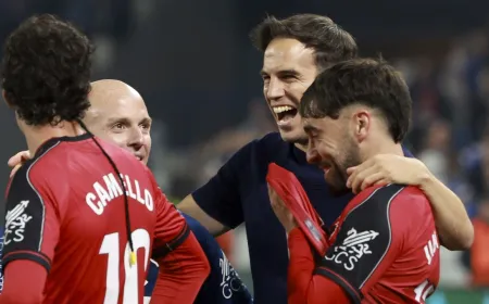 Official match graphic for the 2026 UEFA Conference League final between Crystal Palace and Rayo Vallecano at Red Bull Arena