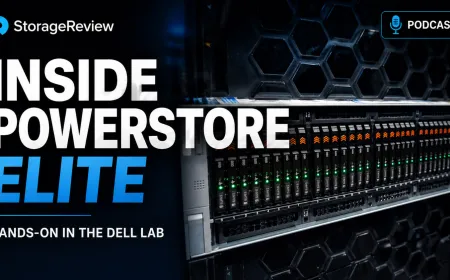 Engineers examine the Dell PowerStore Elite storage array during a Hopkinton lab demonstration.