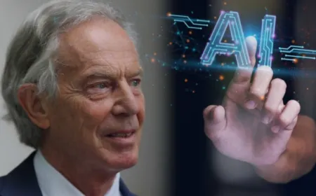 Tony Blair and Reform party representatives discuss artificial intelligence applications in UK government policy.