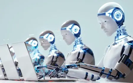 Rows of server racks illustrate the escalating computational costs and resource strain from widespread AI adoption.