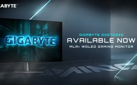 A Gigabyte 27 inch QHD WOLED gaming monitor is shown.