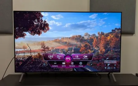 The LG B5 OLED television rests on a stand in a well lit room.
