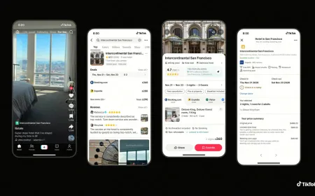 TikTok GO travel booking interface displaying hotel and tour reservation options