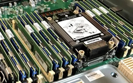 A server rack contains Intel Optane persistent memory modules and a graphics card configured for local AI inference.