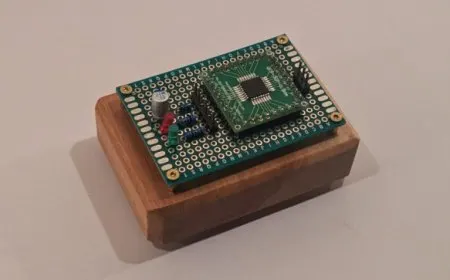 The AVR64DD32 microcontroller connects to a serial line internet protocol adapter to host a basic web page.