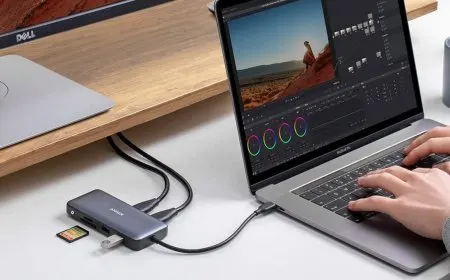 The Anker 8-in-1 USB-C hub features dual HDMI ports, USB-A connectors, an Ethernet jack, and SD card slots.