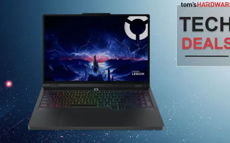 Lenovo Legion Pro 5i 16-inch gaming laptop with RTX 5070, Intel Core Ultra 9, 32GB RAM, and OLED display.