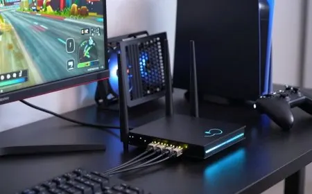 A technical diagram illustrates wired connections and router placement to reduce cloud gaming latency.