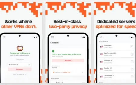 Obscura VPN Android application interface displaying two-party relay architecture