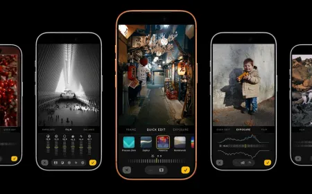 The Halide Mark III interface displays the updated photo editor and film simulation controls.