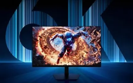 Samsung Odyssey G8 32-inch 6K gaming monitor with a slim black bezel and stand.