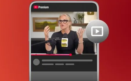 Mobile screen showing YouTube Premium podcast enhancements including hands-free audio and AI recommendations.