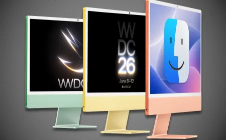 Conceptual layout of macOS 27 alongside refreshed Mac hardware at WWDC26