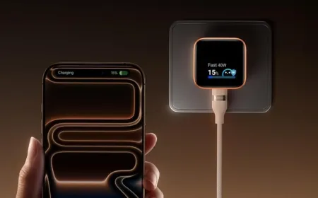 iPhone connected to a USB-C charging cable and power adapter