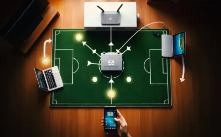 Smartphone and home router displaying active internet connection for streaming live sports.