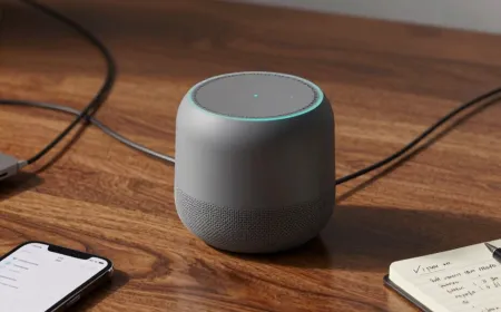 The smart speaker microphone indicator light displays active voice recognition status during troubleshooting.