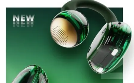 Translucent emerald green JBL Soundgear Clips open-ear earbuds