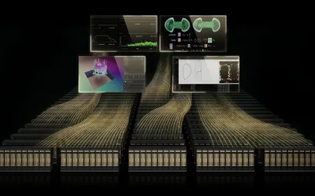 Rows of computing servers in a data center convert electrical power into artificial intelligence processing.