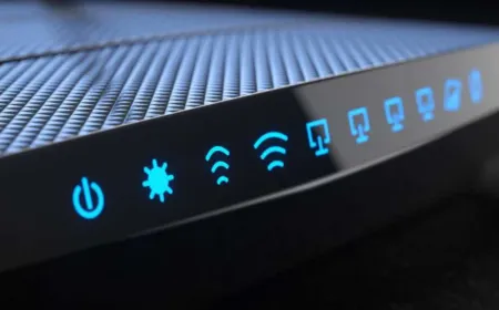 The device shown is a TP-Link router prototype used for Wi-Fi 8 network testing.