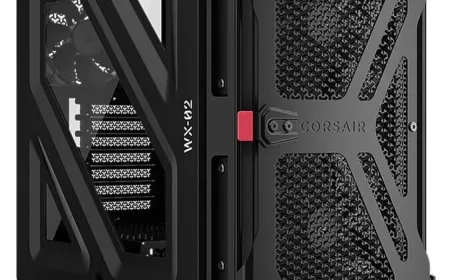 The Corsair Warthog RS mid-tower PC case features a perforated front panel and internal mounting rails.