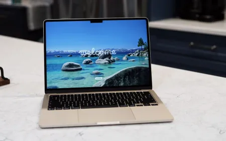 Silver MacBook Air M5 laptop displayed on a desk