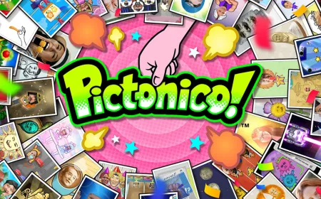 The Pictonico mobile game interface displays photo-based minigames on a smartphone screen.
