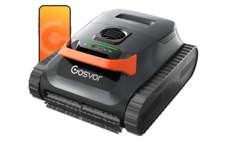 Gosvor LiteVac G1 robotic pool cleaner operating in a residential pool.