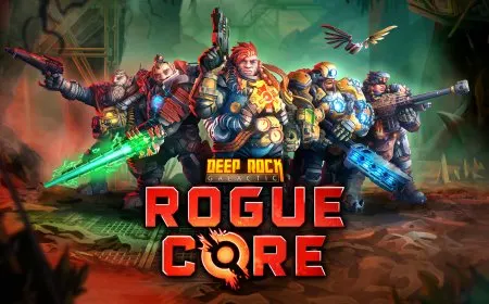Screenshot showing cooperative gameplay during the Deep Rock Galactic: Rogue Core early access launch.