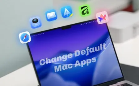 The macOS settings window displays the default applications menu for changing system file associations.