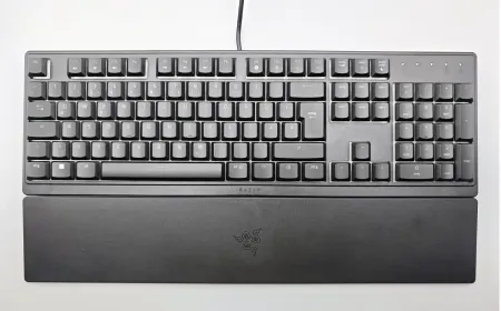 Top-down view of the Razer Ornata V3 X membrane keyboard highlighting its slim profile and single-zone lighting.